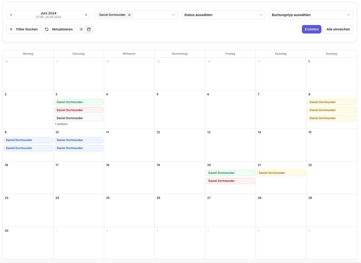 TrackInn Zeiterfassung Kalenderansicht