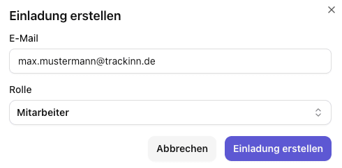 Screenshot: Einladungsformular mit E-Mail-Eingabe