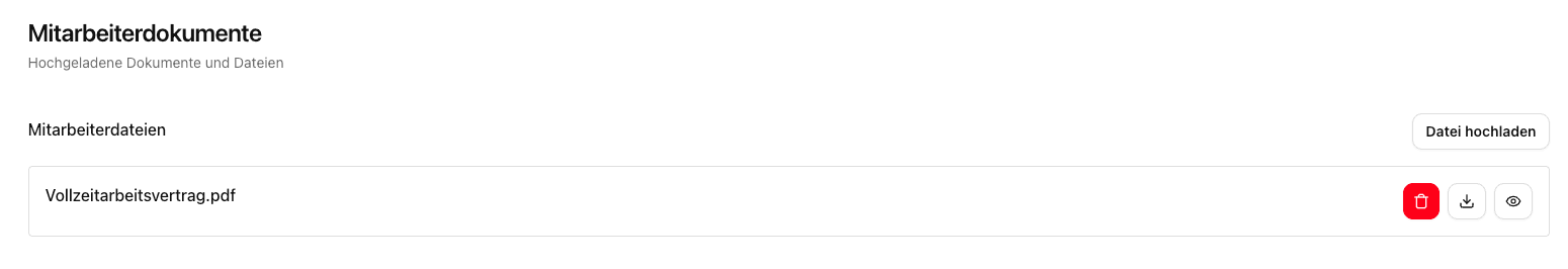 Screenshot: Mitarbeiterdokumente mit Upload-Funktion