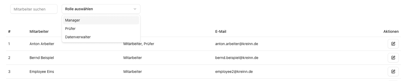 Screenshot: Rollenverwaltung mit Berechtigungen
